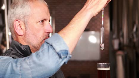 brewery worker checking the product