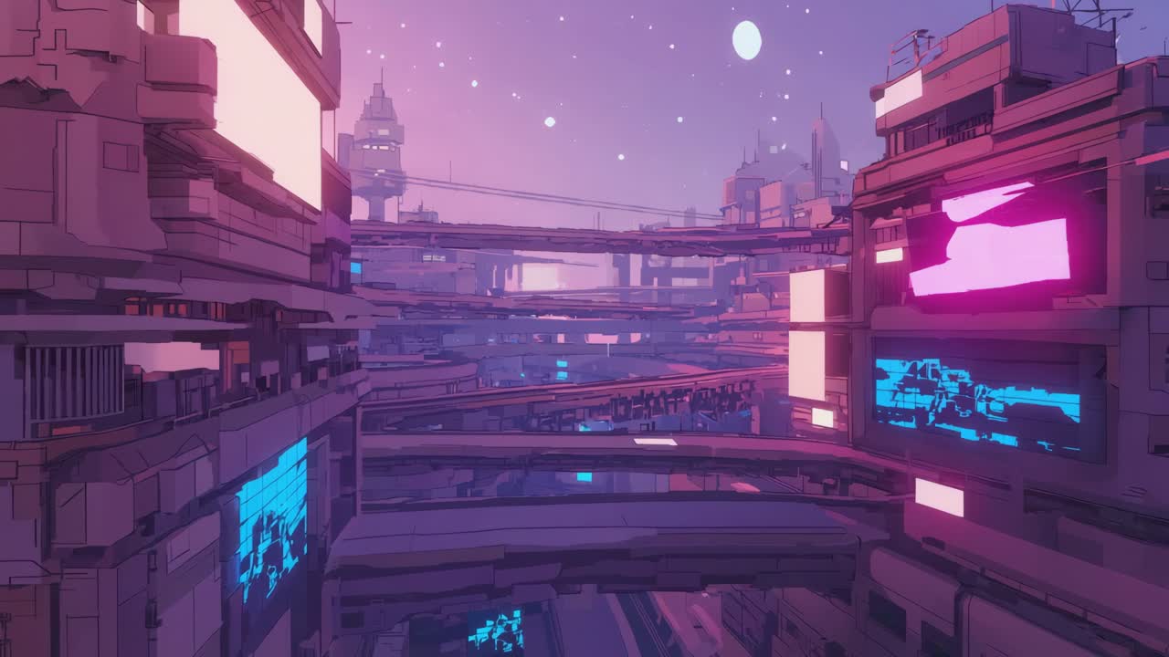 Paesaggio urbano futuristico di notte