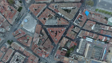 vertical drone view over montpellier down town neighbourhood. aerial