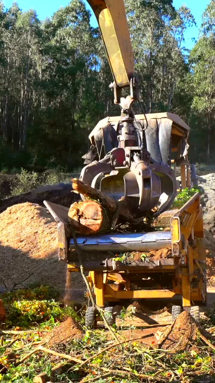 Wood chipper in action