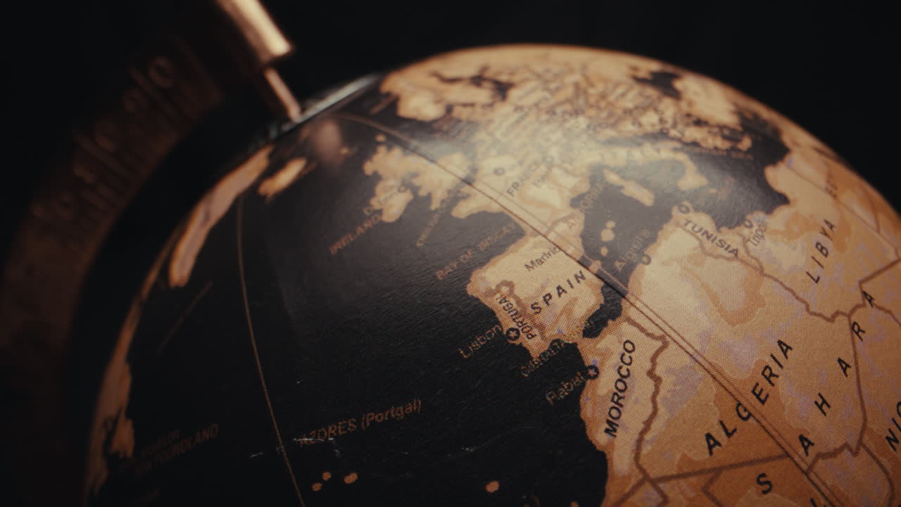 Close-up of a spinning vintage globe