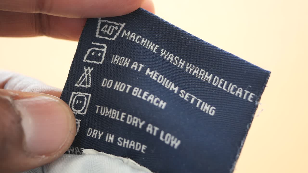 Washing instructions label on a piece of clothing