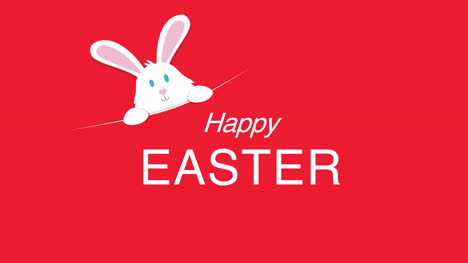 feliz texto de pascua y conejo sobre fondo rojo