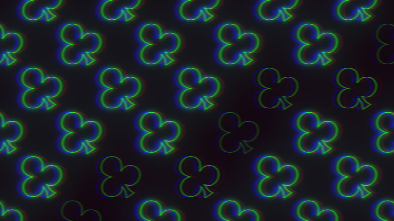 검은색 배경에 네온 클럽 카드 모양