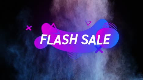 animatie van flash verkoop tekst met vormen over blanke hand gooien poeder op zwarte achtergrond