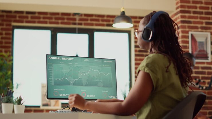 Accounting manager analyzing financial data report on diagrams