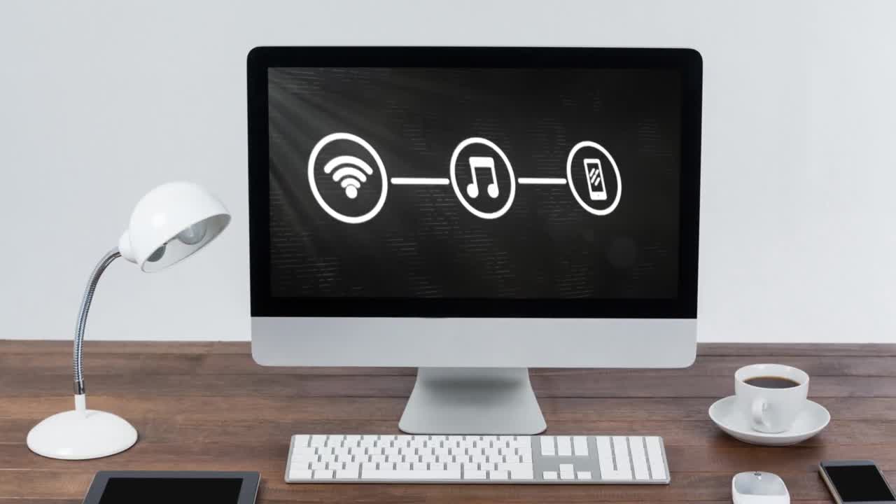 Network of connection icons on computer screen