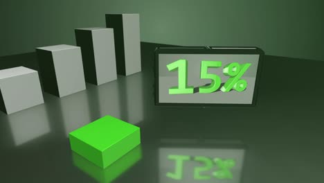 growing green 3d bar diagram with screen up to 44%