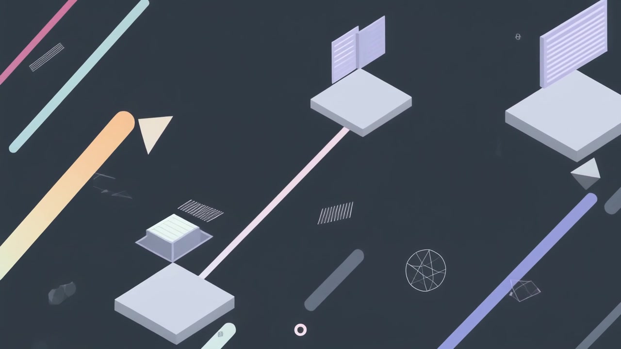 Abstract Motion Graphics with Isometric Shapes and Floating Elements