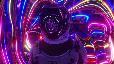 astronaut in a neon light tunnel