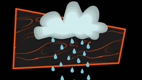 animation of raining cloud icon over shapes in frame moving on black background