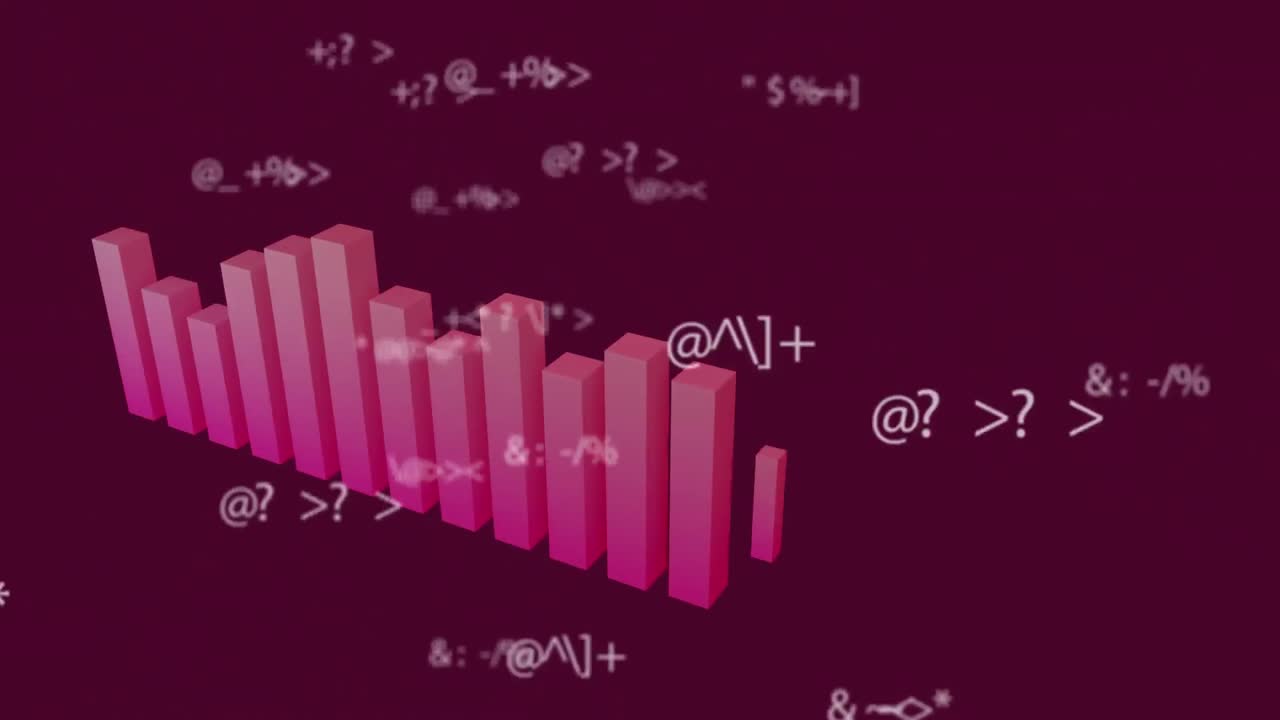 기호가 바뀌는 디지털 인터페이스의 애니메이션, 금융 데이터 처리 및 통계