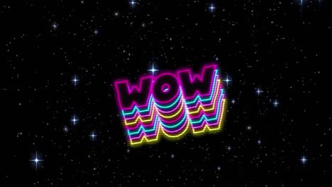 animación digital de texto de neón con efecto de sombra contra estrellas brillantes en fondo negro