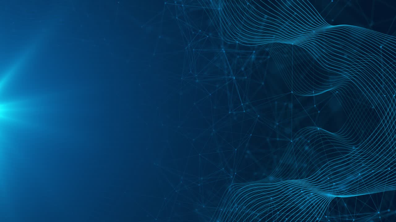 Onde digitali che si fondono in strutture a raggio di plesso luminose, visual futuristici di tecnologia per analisi approfondite