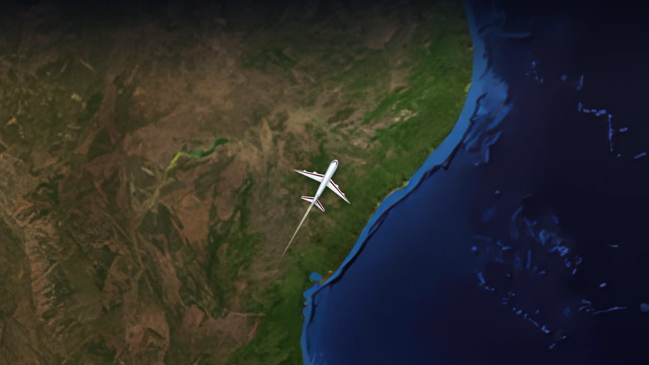 Animation af satellitvisning sporer et kommercielt fly, der krydser Atlanterhavet mellem kontinenter