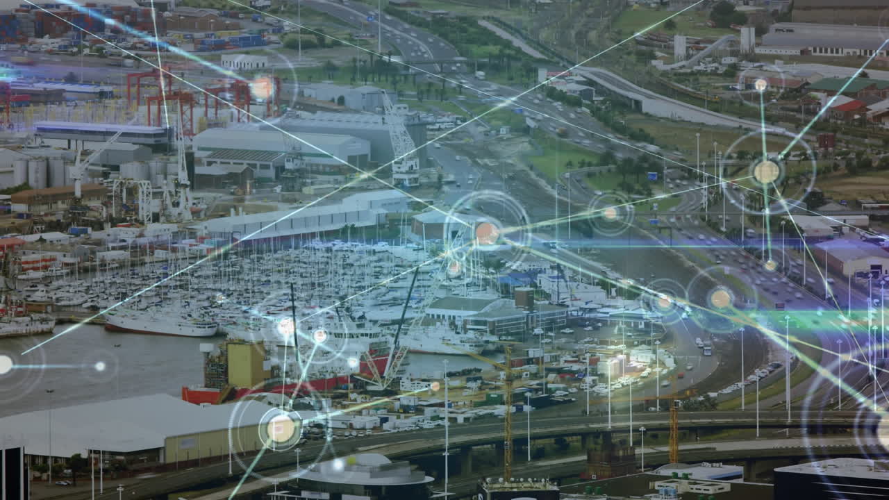 도시 풍경에 대한 연결 네트워크의 애니메이션