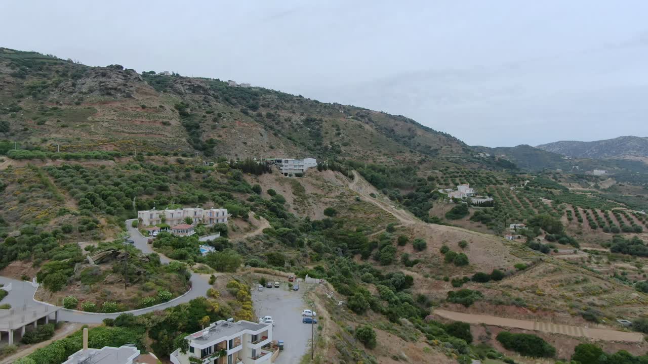 Beautiful Countryside and Town in Crete, Greece, Aerial Drone View
