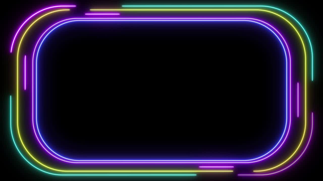 검은 바탕에 추상적인 빛의 네온 프레임, 레이저 쇼, 루프 애니메이션, 4k 비디오