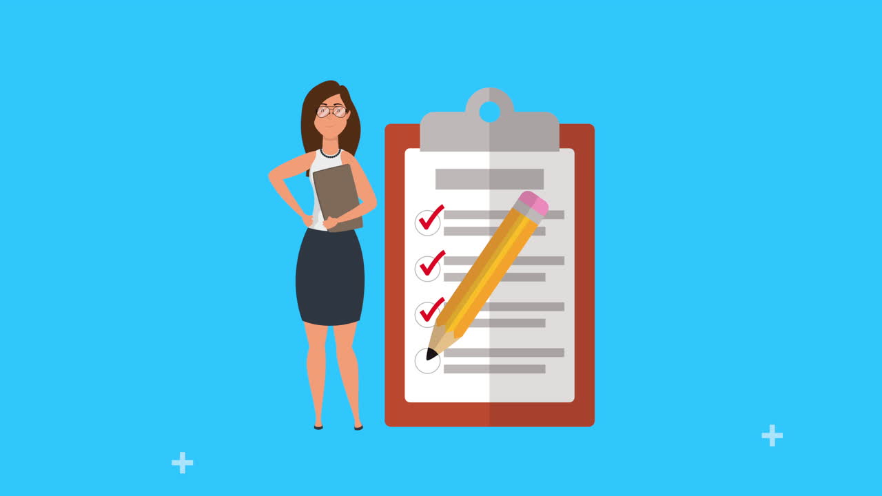 young businesswoman with checklist and pencil