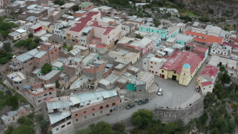 aerial - small town of iruya, andes mountains, argentina, wide spinning shot