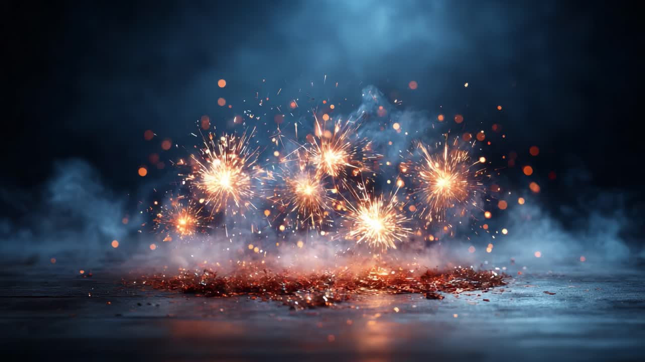 A Captivating Display of Sparks and Smoke Emanating from the Ground, Creating an Enchanting Atmosphere Filled with Energy and Light in Two Dramatic Frames