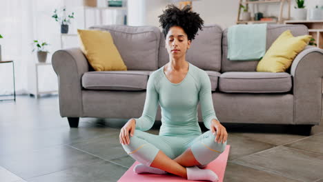 yoga meditation, woman and praying in home