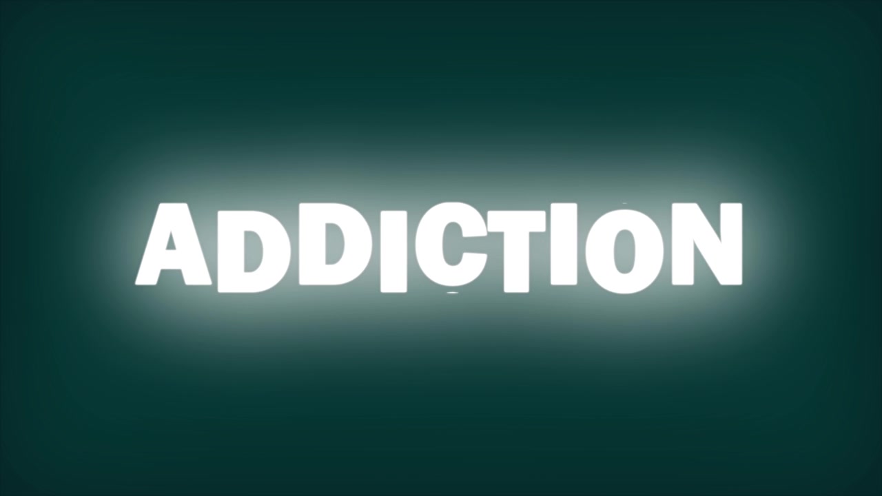 Traditional slot machine effect for the word Addiction - Rolling Text Animation, it's only a matter of time before you get addicted to something - deep Cyan background