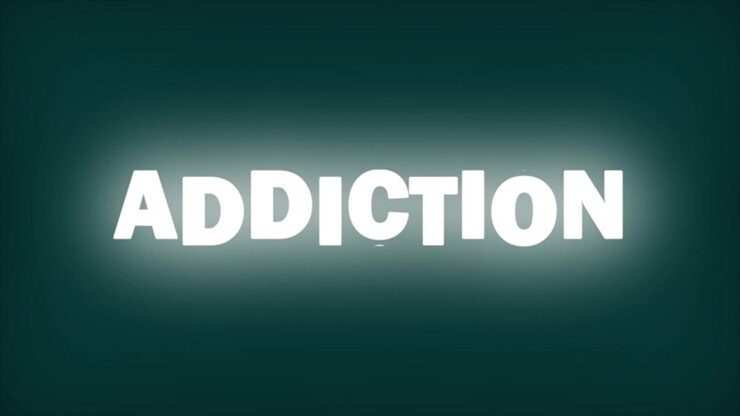 Traditional slot machine effect for the word Addiction - Rolling Text Animation, it's only a matter of time before you get addicted to something - deep Cyan background