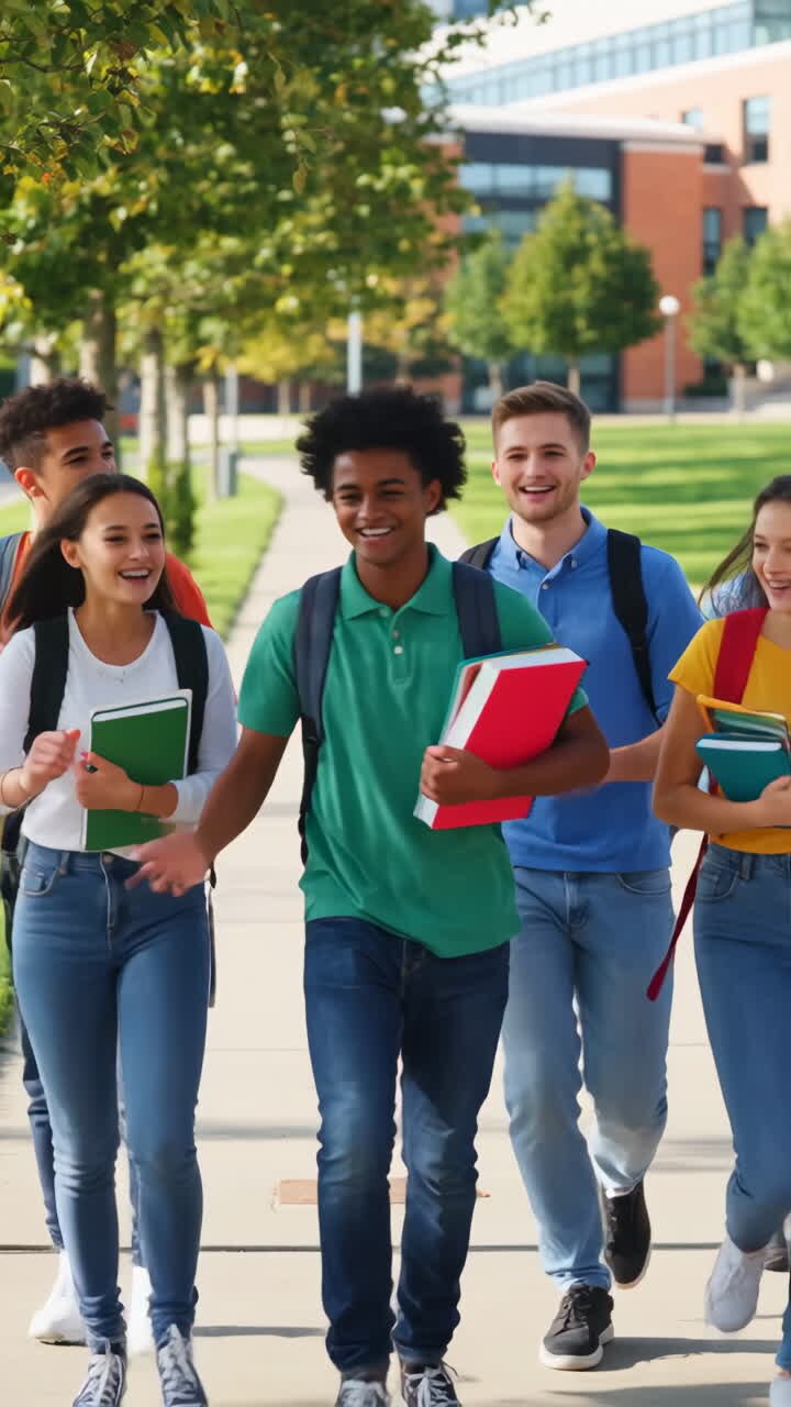 gruppo di studenti che camminano nel campus