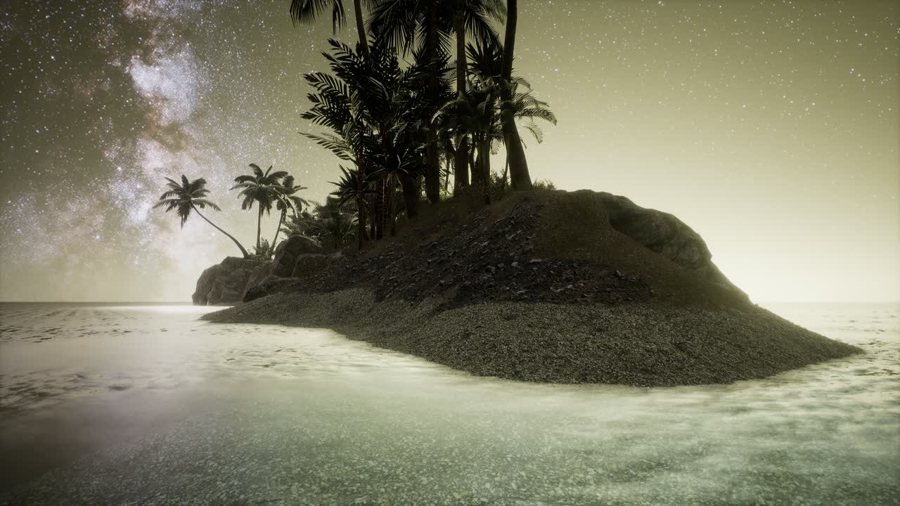 Beautiful fantasy tropical beach with Milky Way star in night skies