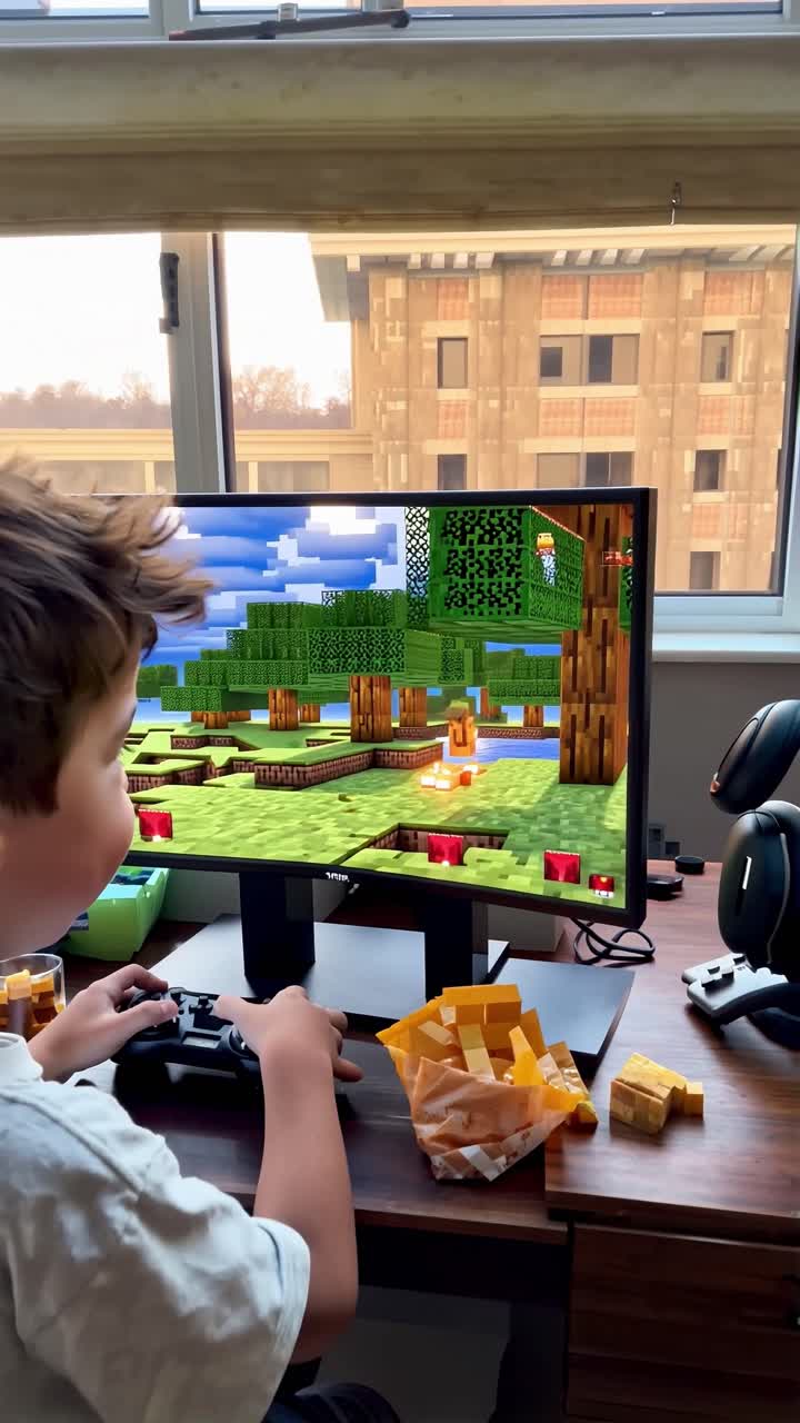 niño jugando a minecraft en la computadora