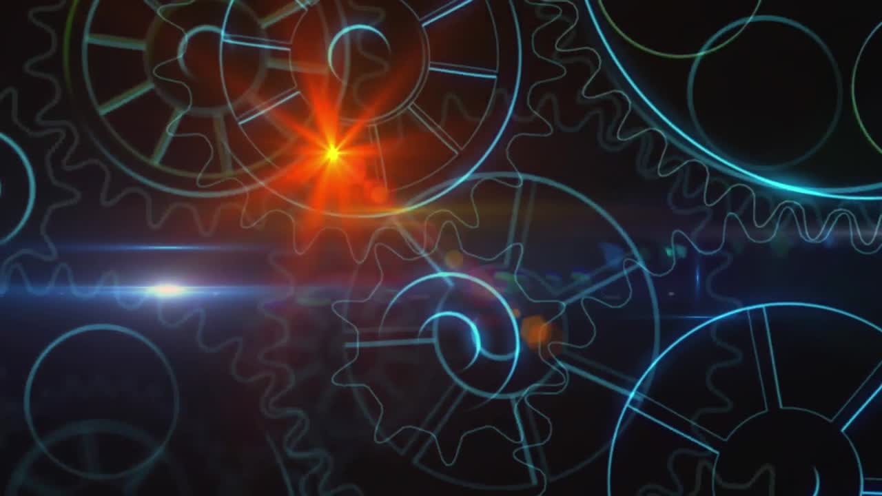 Animation of spinning cogs and data processing