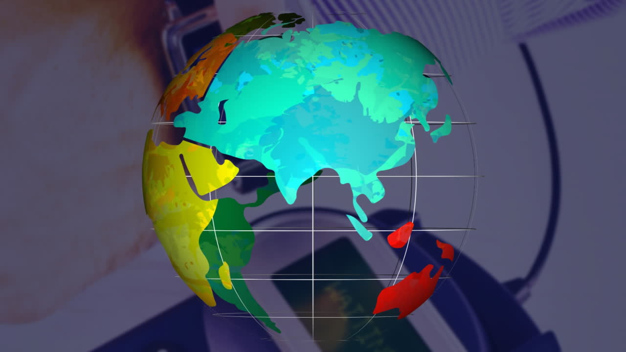 animación del globo sobre la gente de negocios de pie.