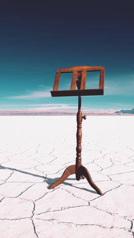 music stand in a desolate desert landscape