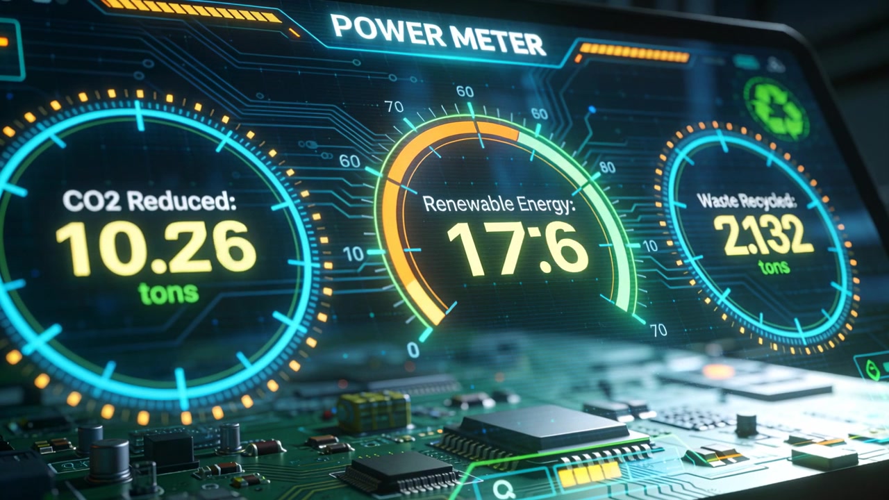 Animating Power HUD updating gauges on circuit board, value updates causing color and power shifts