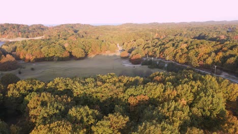 Aerial-shot-of-Grand-Haven-in-Autumn