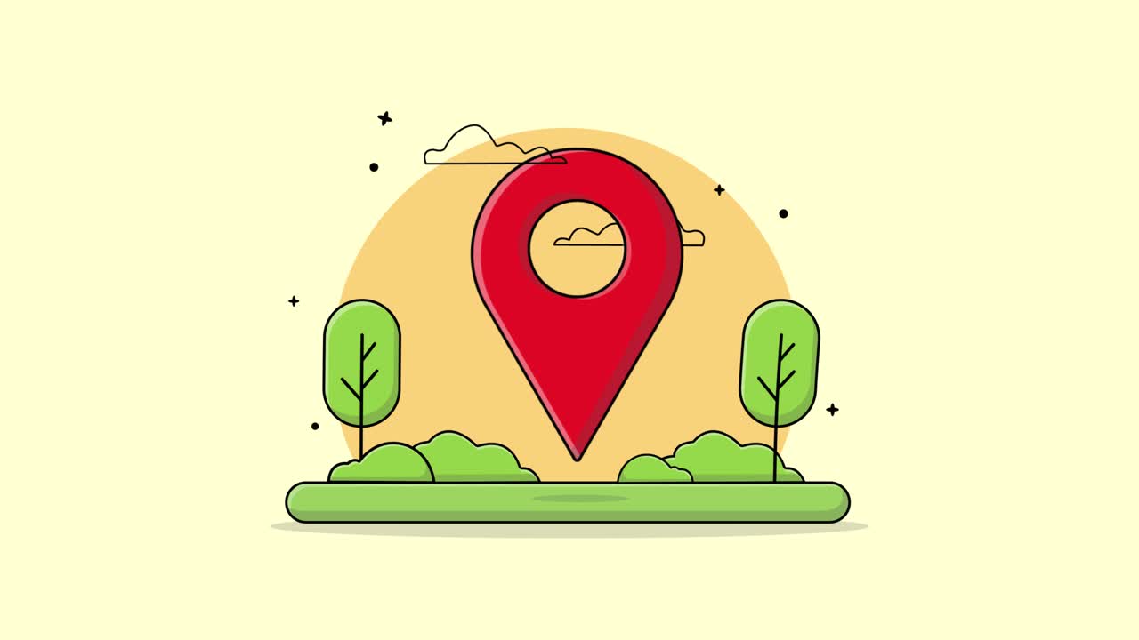 Animated Map Pin Location Marker in Cartoon Landscape