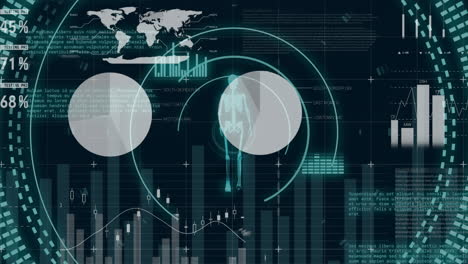 Animation-Der-Verarbeitung-Finanzieller-Daten-Und-Des-Scannens-Von-Bereichen-Mit-Menschlichem-Skelett-Auf-Schwarzem-Hintergrund