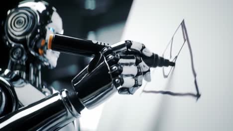 a futuristic robot artist engaged in creating intricate line drawings with a high-tech stylus on a blank canvas, showcasing advanced artistic capabilities