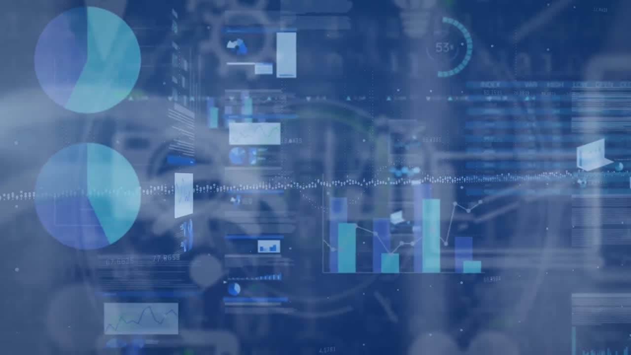 animación de las estadísticas y procesamiento de datos a través de una red de conexiones