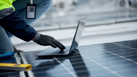 solar panel installation with laptop