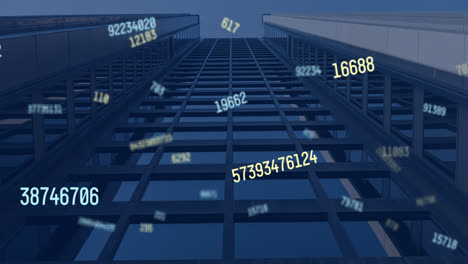 animation of falling numbers over cityscape