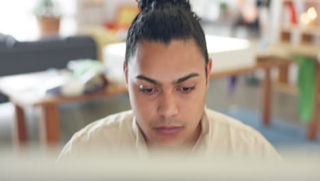 Business man, focus and typing for startup