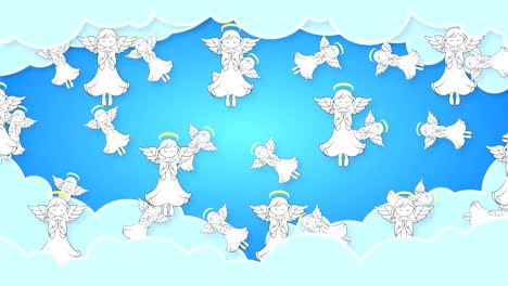 ángeles dibujados con alas vuelan en las nubes