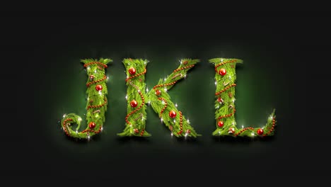 Decorative J K L letters, xmas font mockup in darkness