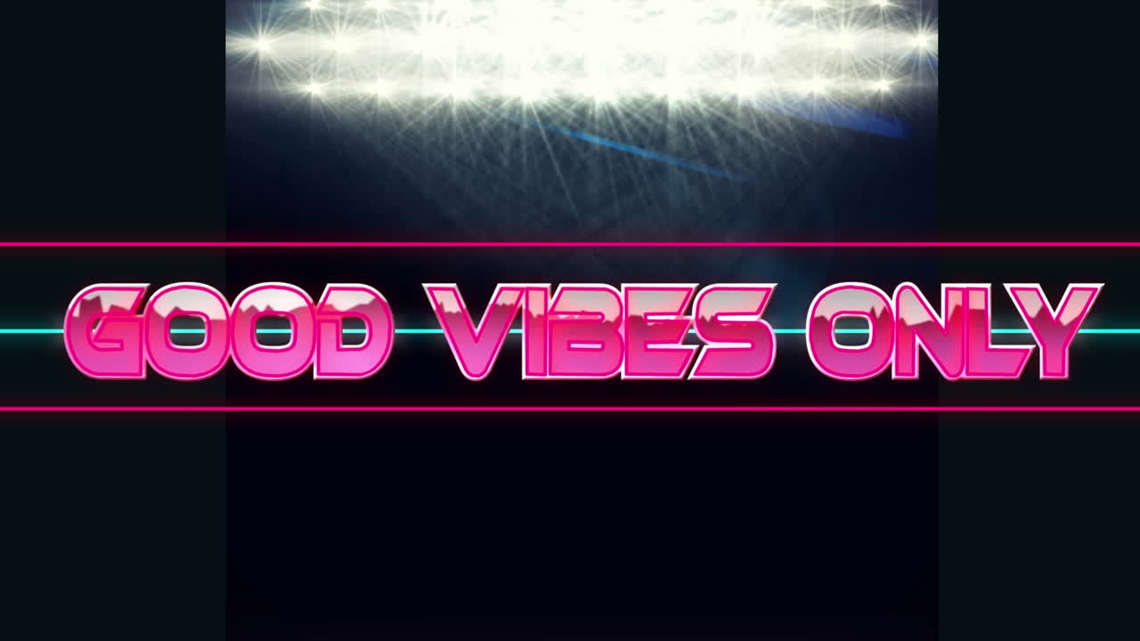 animación de buenas vibraciones sólo texto sobre formas en fondo negro