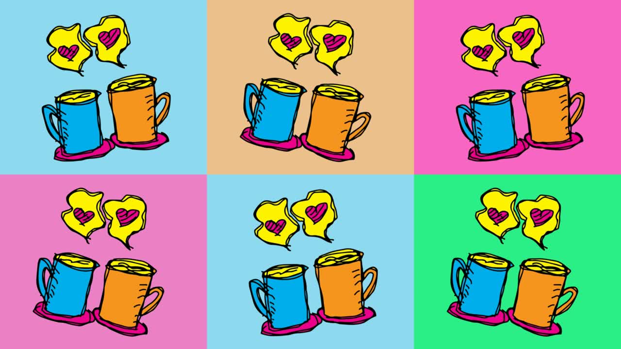 bambini che disegnano pop art sullo sfondo senza cuciture con il tema dell'amore