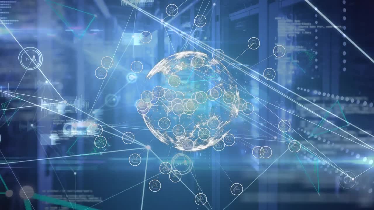 연결 및 데이터 처리의 네트워크를 통해 지구의 애니메이션