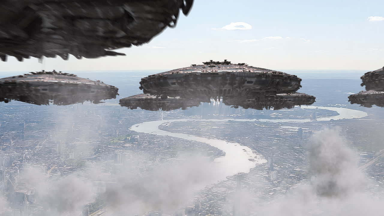 Alien invasion fleet above Russia