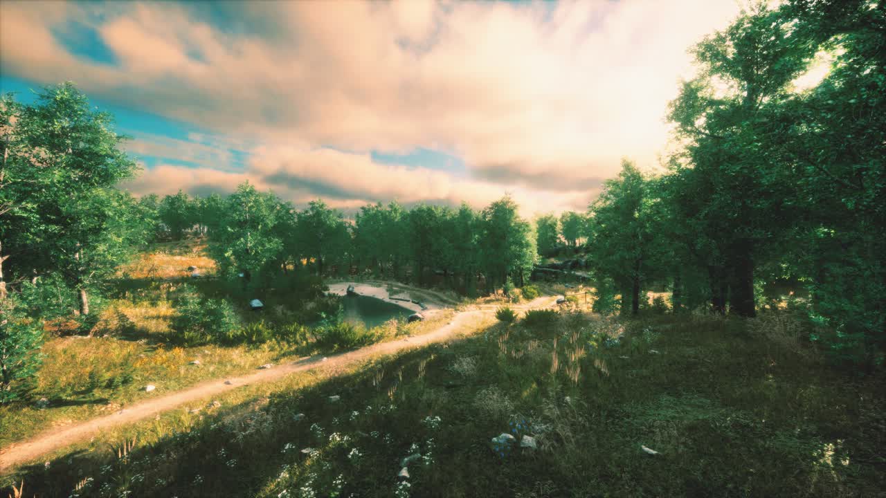 Heavy rain clouds over the field at the sunset